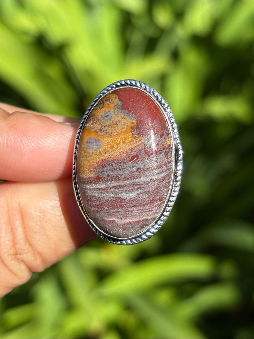 SIZE 6 Oval Shape Red Jasper Stone Ring Silver Band